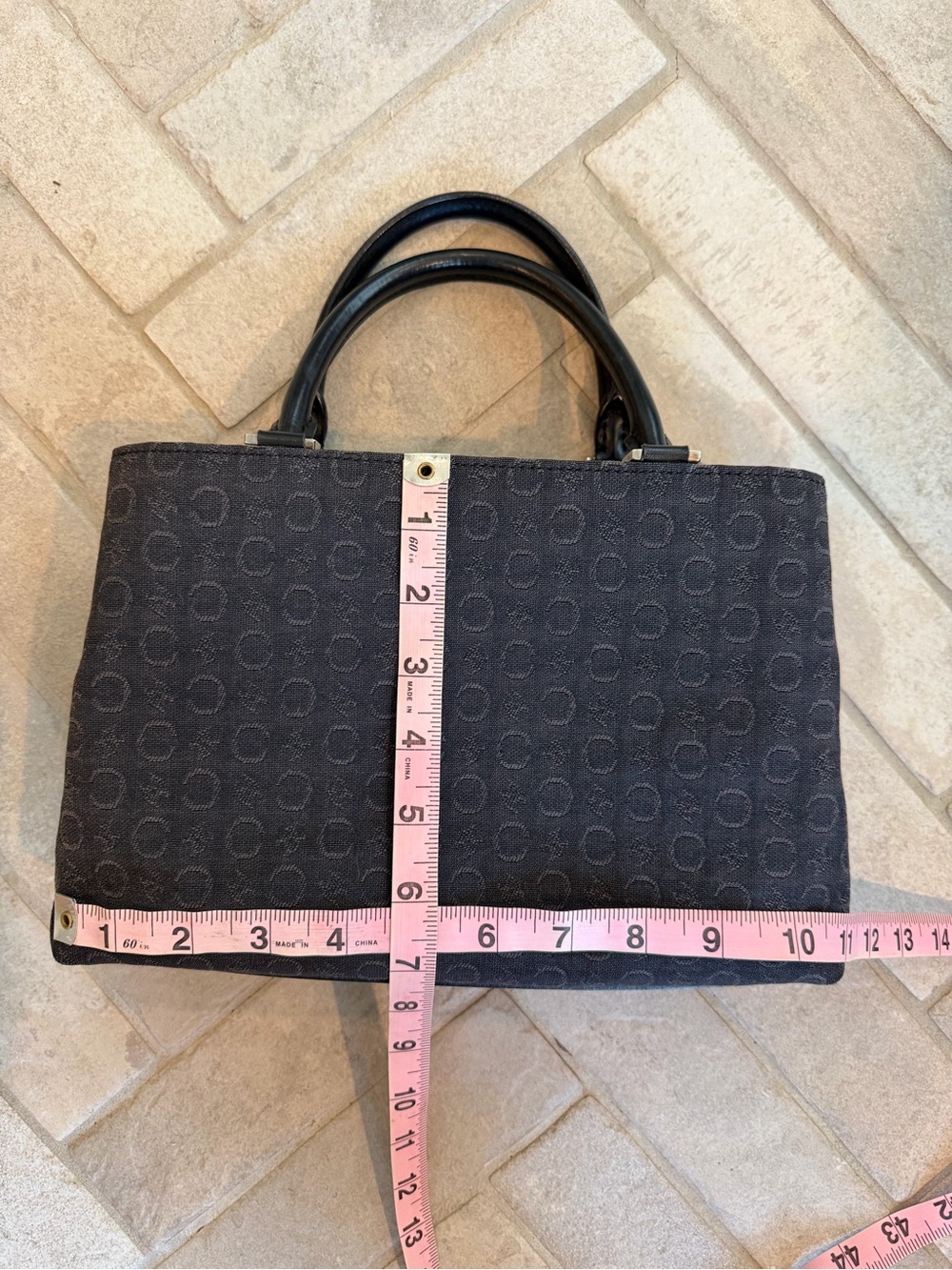 Vintage Celine Black Macadam Canvas Leather Top Handle Satchel Handbag Italy - Picture 12 of 12
